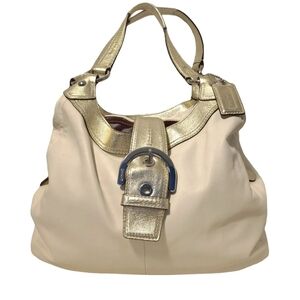 Coach Vintage Soho Lynn Ivory Gold Leather Slouchy Hobo Shoulder Bag Y2K F17092